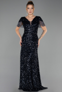 Robe de Soirée Grande Taille Longue Squameuse Bleu Marine ABU6688