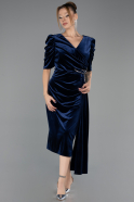 Robes De Soirée En Velours Grande Taille Midi Velours Bleu Marine ABK2706