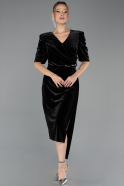 Robes De Soirée En Velours Grande Taille Midi Velours Noir ABK2706