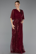 Robe de Soirée Grande Taille Longue Perlé Rouge Bordeaux ABU6689