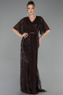Robe de Soirée Grande Taille Longue Perlé Brun ABU6689