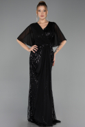 Robe de Soirée Grande Taille Longue Perlé Noir ABU6689