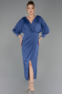 Robe De Invitation Grande Taille Midi Satin Indigo ABK2709