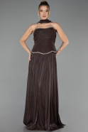 Robe de Soirée Longue Mousseline Brun ABU6707