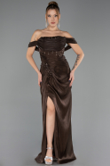 Robe de Soirée Longue Mousseline Brun ABU6692