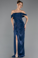 Robe de Soirée Longue Mousseline Bleu Marine ABU6692
