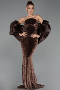Robe de Soirée Longue Squameuse Brun ABU6697