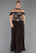 Robe de Soirée Grande Taille Longue Mousseline Brun ABU6717