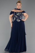 Robe de Soirée Grande Taille Longue Mousseline Bleu Marine ABU6717