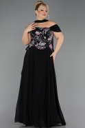 Robe de Soirée Grande Taille Longue Mousseline Noir ABU6717
