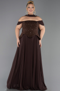 Robe De Soirée Grande Taille Longue Mousseline Brun ABU6684