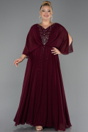 Robe de Soirée Grande Taille Longue Mousseline Couleur Cerise ABU6722