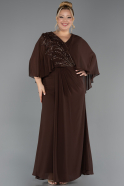 Robe De Soirée Grande Taille Longue Mousseline Brun ABU6725