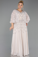 Robe de Soirée Grande Taille Longue Mousseline Beige ABU6726