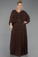 Robe de Soirée Grande Taille Longue Mousseline Brun ABU6726