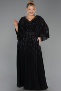 Robe de Soirée Grande Taille Longue Mousseline Noir ABU6726