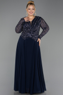 Robe De Soirée Grande Taille Longue Mousseline Bleu Marine ABU6727