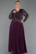 Robe De Soirée Grande Taille Longue Mousseline Prune ABU6727