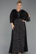 Robe de Soirée Grande Taille Longue Squameuse Noir-Argent ABU6729