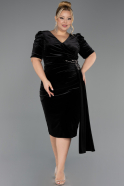 Robes De Soirée En Velours Grande Taille Midi Velours Noir ABK2706