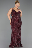 Robe de Soirée Grande Taille Longue Squameuse Rouge Bordeaux ABU6721