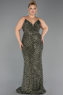 Robe de Soirée Grande Taille Longue Squameuse Kaki ABU6721