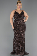 Robe de Soirée Grande Taille Longue Squameuse Brun ABU6721