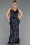 Robe de Soirée Grande Taille Longue Squameuse Bleu Marine ABU6721