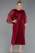 Robe De Invitation Grande Taille Midi Rouge Bordeaux ABK2712