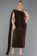 Robe De Invitation Grande Taille Midi Mousseline Brun ABK2713