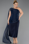 Robe De Invitation Grande Taille Midi Mousseline Bleu Marine ABK2713