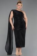 Robe De Invitation Grande Taille Midi Mousseline Noir ABK2713