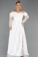 Robe Grande Taille Longue Satin Blanc ABU5261