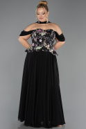 Robe De Soirée Grande Taille Longue Mousseline Noir ABU6615