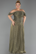 Robe de Soirée Grande Taille Longue Mousseline Kaki ABU6603