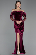 Robe de Soirée Longue Velours Prune ABU6668
