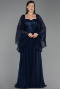 Robe de Soirée Longue Mousseline Bleu Marine ABU6738
