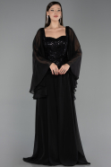 Robe de Soirée Longue Mousseline Noir ABU6738