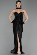 Robe de Soirée Longue Mousseline Noir ABU6731