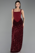 Robe de Soirée Longue Squameuse Rouge Bordeaux ABU6650