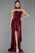 Robe de Soirée Longue Mousseline Rouge Bordeaux ABU6732