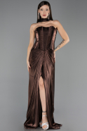 Robe de Soirée Longue Mousseline Brun ABU6732