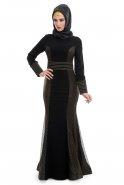 Robe De Soirée Hijab Noir-Or AL8252