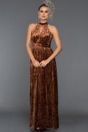 Robe De Soirée Longue En Velours Brun BL2093