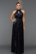 Robe De Soirée Longue En Velours Bleu Marine BL2093