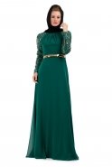 Robe De Soirée Hijab Vert-Gold S3674