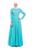 Robe De Soirée Hijab Turquoise S4009