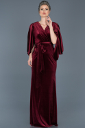 Robe de Soirée Velour Longue Rouge Bordeaux ABU548