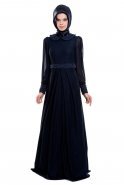 Robe De Soirée Hijab Bleu Marine S3931