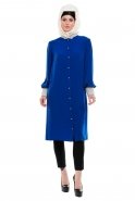 Robe De Soirée Hijab Sax Bleu-Gold O7608